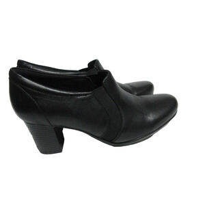 Clarks Block Heel Comfort Black - Leather Shoes Booties Woman's 10 Elastic Sides
